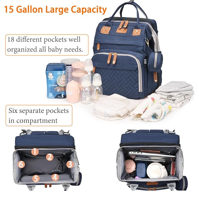 Baby Diaper Bags with Changing Station, Waterproof Diaper Bag Backpack for Moms Dads with USB Charging Port, Baby Shower Gifts, Large Capacity diaper backpack, Blue
