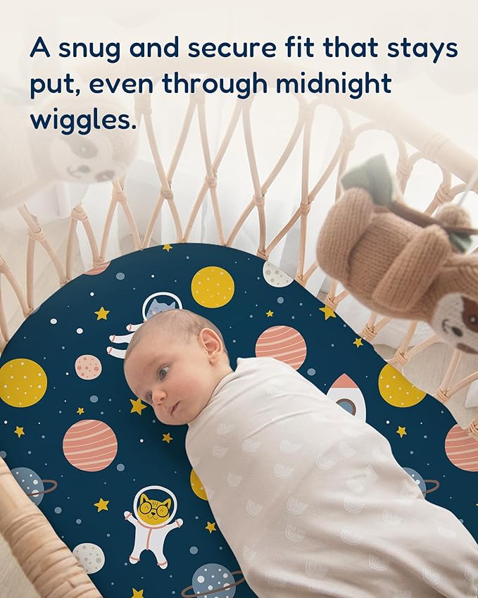 Bassinet Fitted Sheets Compatible with SNOO Happiest Baby Oval Bassinet - Buttery Soft, Silky Comfort, Premium Stretchy Jersey Knit Sheets, 2 Pack