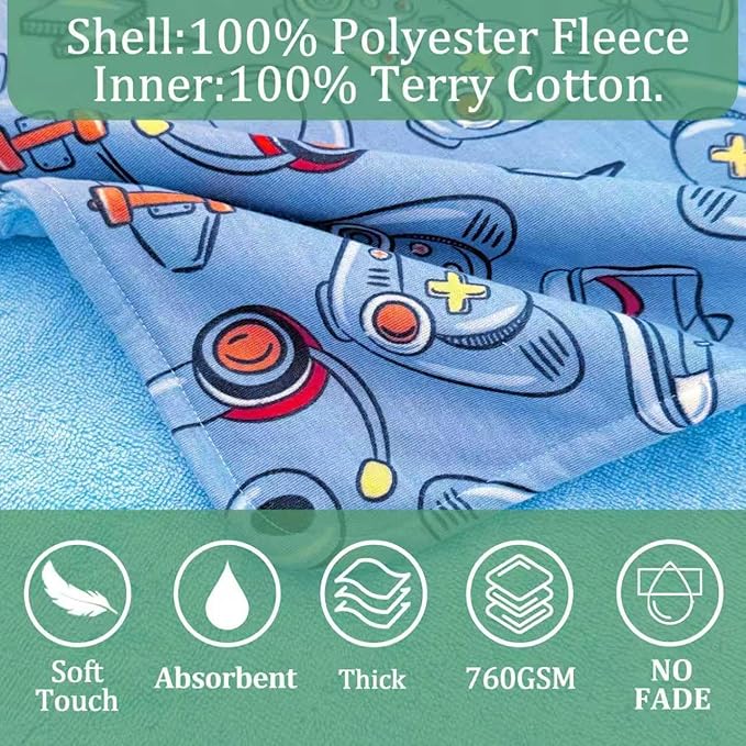 VOOVA & MOVAS Double-Layered Thick Baby Hooded Towel Poncho (2-4 Years, 20x21 Inches) | Ultra Soft & Absorbent Cotton Toddler Bath Towel for Swimming, Beach, Shower & Winter,Game