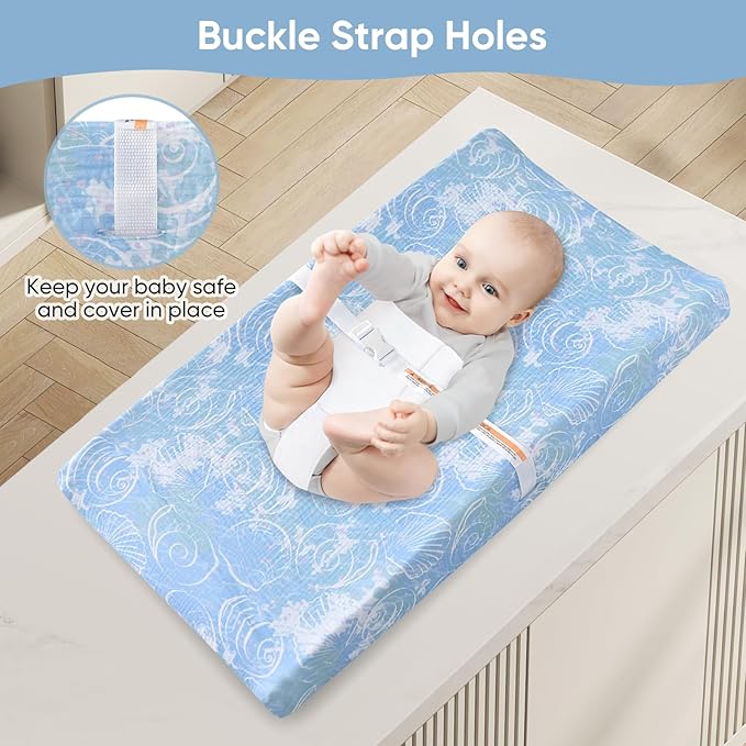Changing Pad Cover for Baby Girls Boys - 100% Organic Cotton Muslin Changing Pad Sheets with Secure 360° Elastic Fit, Ultra-Soft for Delicate Skin, 2 Pack