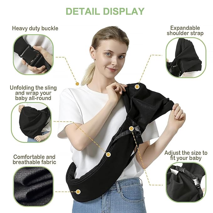 Baby Sling Carrier, Toddler Sling Carrier with Wide Shoulder Strap, Lightweight Baby Carriers Newborn to Toddler Infant Wrap Carriers Perfect for Mom and Dad, 7-30lbs, Black