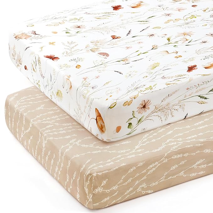 GRSSDER Stretch Ultra Soft Jersey Knit Fitted Crib Sheets Set 2 Pack, Universal Fit All Standard Crib Mattress Pads Safe and Snug, Crib Fitted Sheet with Deep Pocket, Original Design for Baby