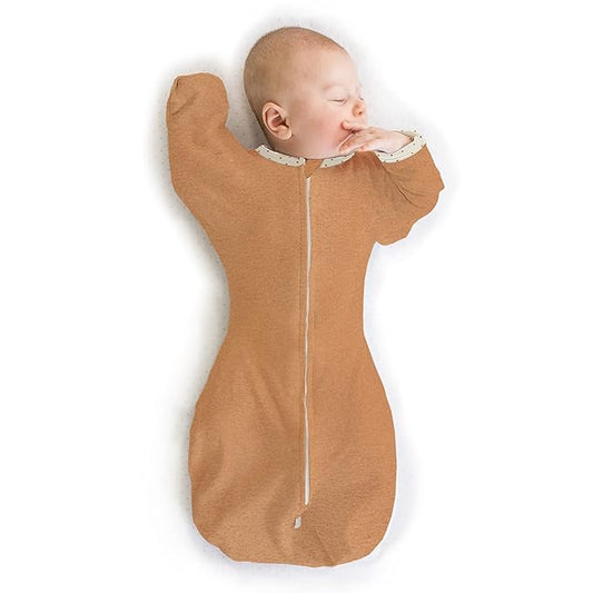 SwaddleDesigns Transitional Swaddle Sack, Arms Up Half-Length Sleeves & Mitten Cuffs,Swaddle for Newborn Transition to Baby Sleep Sack Wearable Blanket, Large, 6-9 Month, 21-24 lb, Heathered Butterum