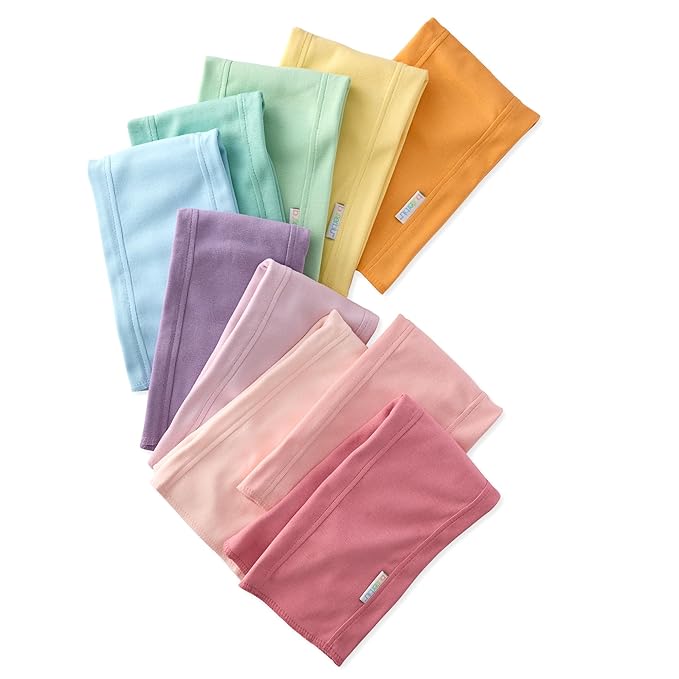 Butterblu Bailey 10-Pack Burp Cloths 100% Organic Cotton Knit for Newborn & Baby Boys & Girls, Sunny Pink Rainbow, One Size