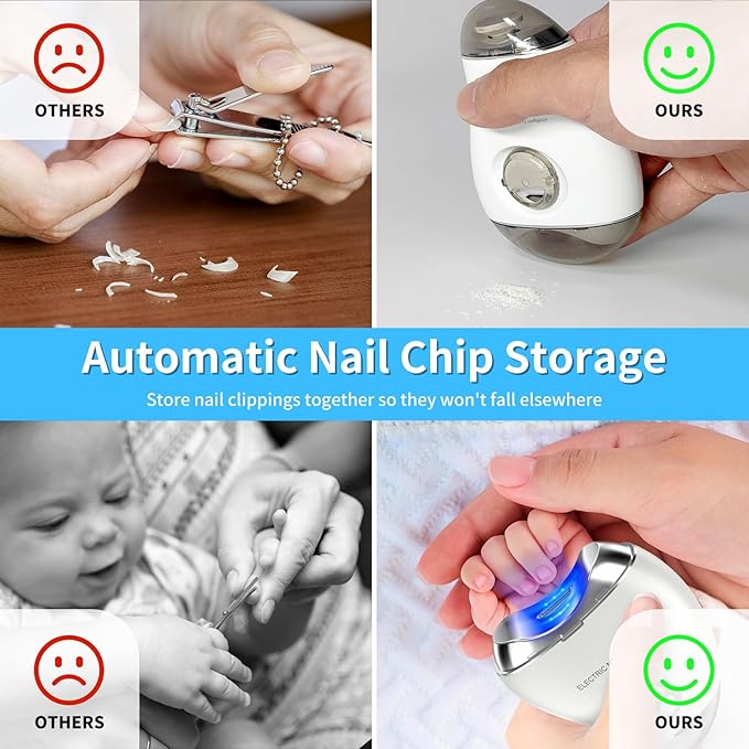 Automatic Electric Nail Clipper, 2 in 1 Baby Nail Trimmer with LED Light & Storage Box, Rechargeable Portable Fingernail Cutter with 3 Speed Gears, Safe Nail File for Baby, Kids, Adults, Seniors