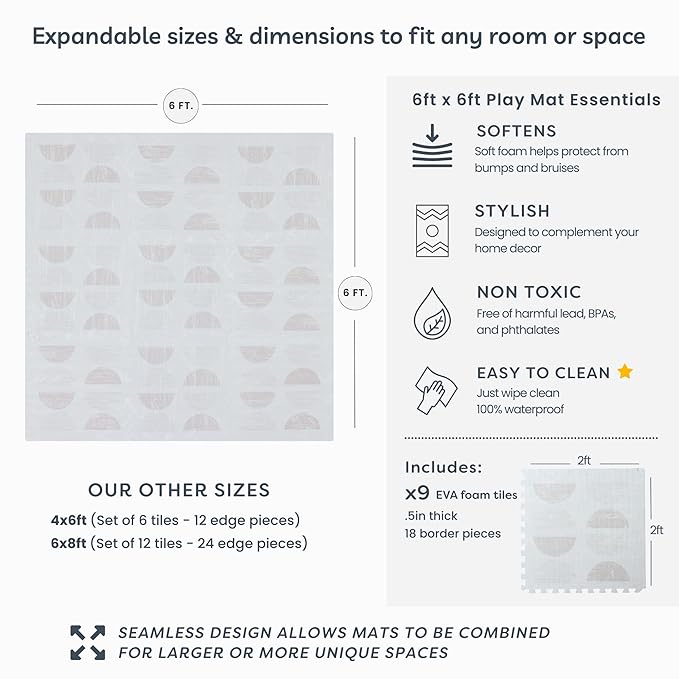 Baby Play Mat for Floor - Aura Oat (6x6ft) - Premium EVA Foam Play Mat for Babies & Toddlers (Ages 0-5+) Non-Toxic Playmat for Tummy Time, Crawling & Playroom - Stylish & Comfortable