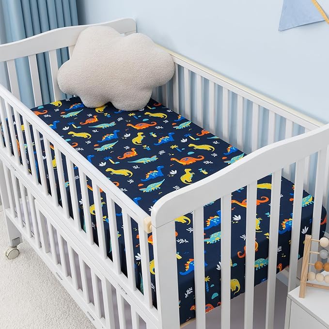 david's kids 3 Pack Fitted Crib Sheets, Ultra Soft Breathable Comfortable Baby Sheet Set for Boys Girls Neutral, 28x52 Inch Fits Standard Crib and Toddler Mattresses, Dinosaur