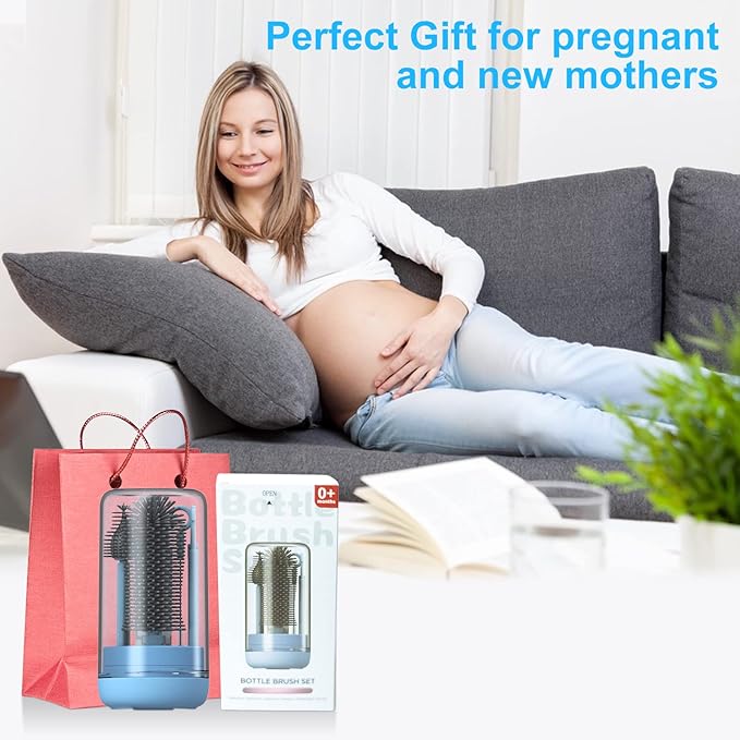 WHNL Travel Baby Bottle Brush Set with Extendable Silicone Bottle Brush，Nipple Brush,Staw Brush,Baby Bottle Soap Dispenser,Gift for Newborn Mothers, Suitable for Travel and Home(Cobalt Blue)