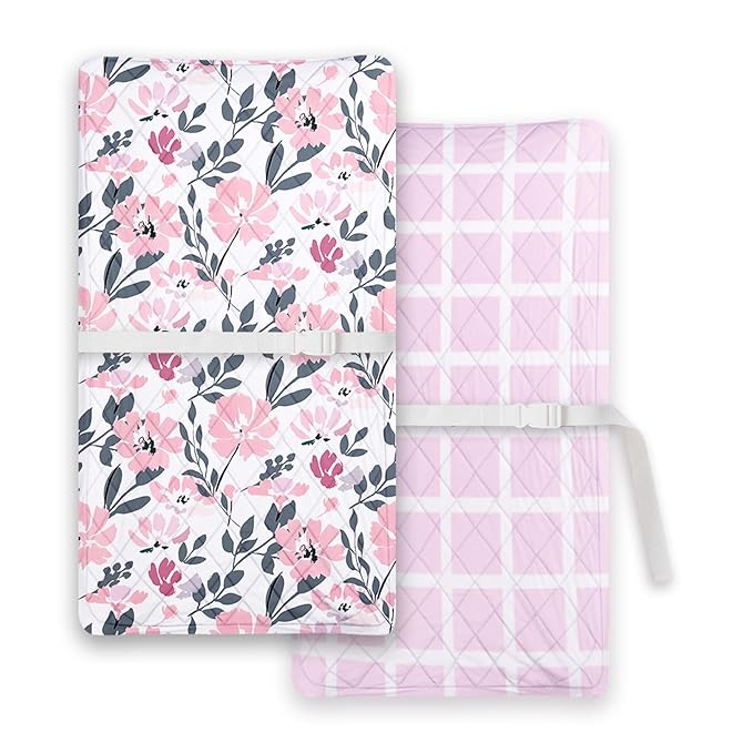 TotChill Light Quilted Changing Pad Cover 2 Pack, Soft Fitted Changing Table Covers for Baby Boys and Girls, Pink Daisy