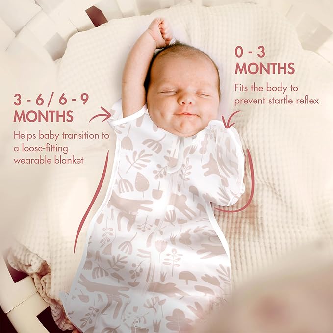 Baby Transitional Swaddle Sleep Sack - Newborn Swaddle Transition Bag with Removable Cuffs Arms Up Design, Free Wearable Blankets, Pink & Rabbit (6-9 Month)