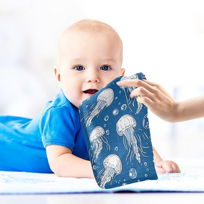 vvfelixl Jellyfish Bubbles Baby Burp Cloths Baby Muslin Washcloths for Boys Girls Cotton Babys Face Towel for Newborn Infants Soft and Absorbent 11.8 X 11.8 in, 5 Pack