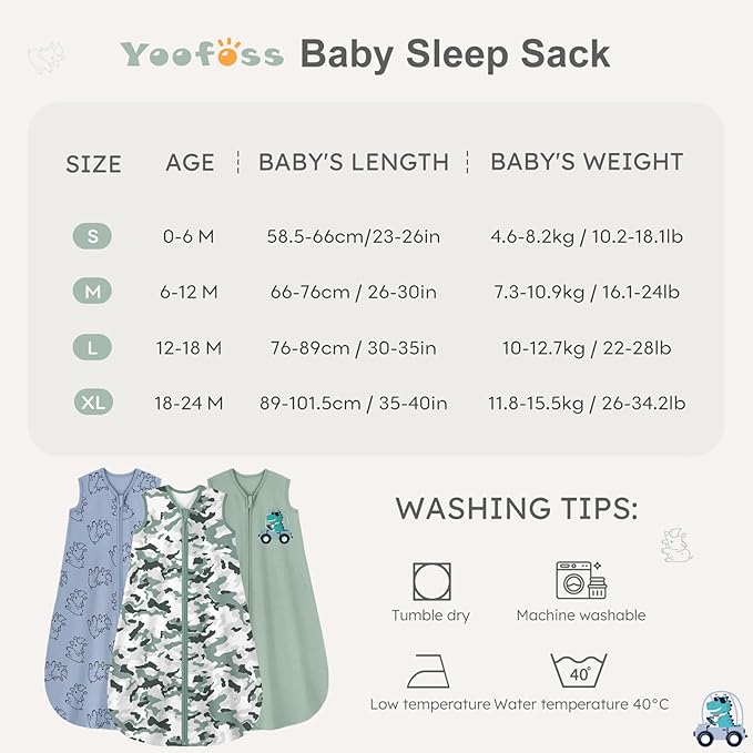 Yoofoss Baby Sleep Sack 12-18 Months Wearable Blanket for Babies 100% Organic Cotton 2-Way Zipper TOG 0.5 Toddler Sleeping Sack 3 Pack, Comfy Lightweight Sleep Sacks