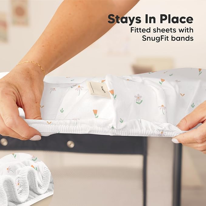2-Pack Mini Crib Sheets Fitted - 38x26 Pack N Play Sheets for Pack and Play Mattress, Organic Cotton, Soft & Breathable Playard Bedding, Neutral Mini Toddler Bed Cover for Boys, Girls (Wildflowers)