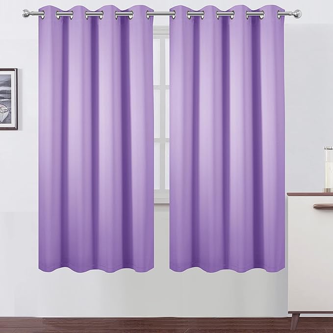LEMOMO 100% Blackout Curtains 52 x 72 Inch/Lavender Curtains 2 Panels with Black Lining Room Darkening Thermal Insulated Bedroom Curtains