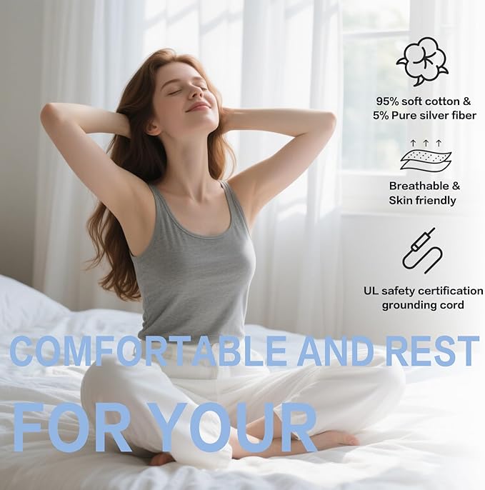 Ali King Grounding Sheets - Queen Size, Soft Cotton with Silver Fiber, 15'' Deep Pocket Earth Grounding Fitted Bed Sheets for Improved Sleep (Black, Queen 60''*80''*15'')