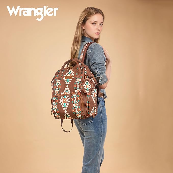 Montana West Wrangler Diaper Bag Backpack Aztec Travel Backpack Purses Western Multi-Function Baby Bags for Mom with Waterproof Insulated Pockets