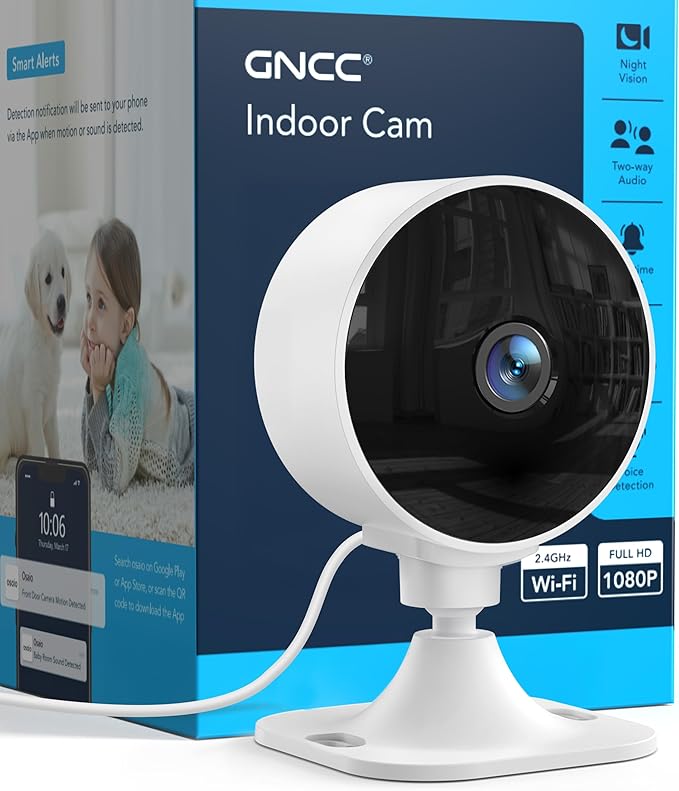 GNCC Only 2.4GHz Indoor Security Camera, 1080P Cameras for Home Security, Motion Detection, Two-Way Audio, Night Vision, Dog Camera with App, Easy Install, Cloud Storage Subscription Required(1-Pack)