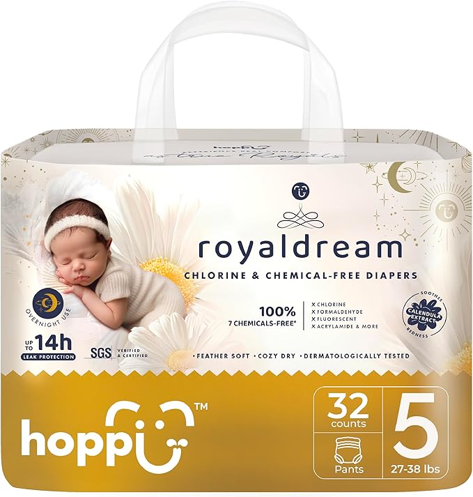 Hoppi 360° Waistband Potty Training Pants | Size 5 Pull Up Diapers (27-38 lbs) | Ultra Soft Hypoallergenic for Sensitive Skin | Absorbent Overnight Leak Protection, 32 Count