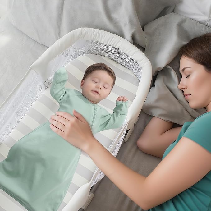 Newborns Baby Transitional Swaddle Sack Arms Up Length Sleeves Mitten Cuffs 2 Pack 0-3 Months, Wearable Sleeping Bag Swaddling Blanket for Boys Girls, Cotton Sleep Sacks Snug Fit Calms Startle Reflex