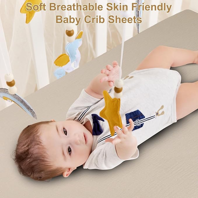 PET REJOIR 2 Pack Muslin Fitted Crib Sheets for Baby Girls & Boys-Neutral Breathable Crib Mattress Protector for Standard Crib Mattress(28"x 52")-Soft No Slip Cotton Bedding-Taupe Brown & Light Beige