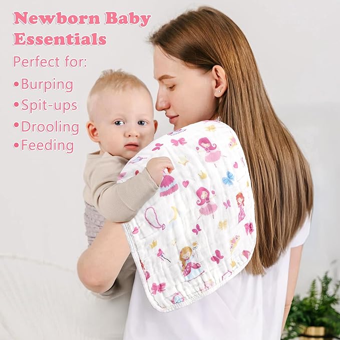 decalsweet Baby Burp Cloths Muslin Washcloths 6 Pack Muslin Burp Cloths 100% Cotton Large 20''x12'' Soft 6 Layers Baby Burp Rags for Boys Girls Baby Essentials for Newborn Gift Machine Washable