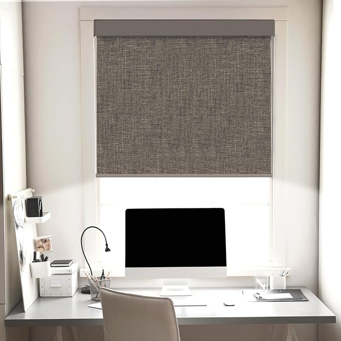 100% Blackout Roller Shades, Free-Stop Cordless Roller Blinds for Windows, Thermal Insulated Linen Fabric Window Shades UV Protection for Home, Door, Coffee, 38.5" W x 72" H