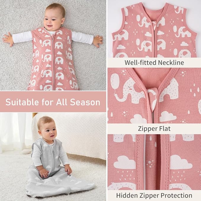 Yoofoss Baby Sleep Sack 6-12 Months Wearable Blanket for Babies 100% Organic Cotton 2-Way Zipper TOG 0.5 Toddler Sleeping Sack 3 Pack, Comfy Lightweight Sleep Sacks