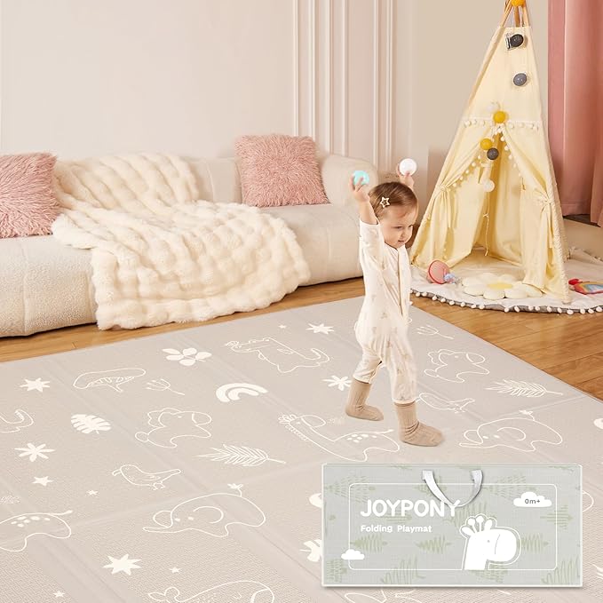 Baby Play Mat, 59 x 79 Inch Foldable Play Mats for Babies and Toddlers, Waterproof & Anti-Slip Portable Floor Mat for Playpen with Travel Bag