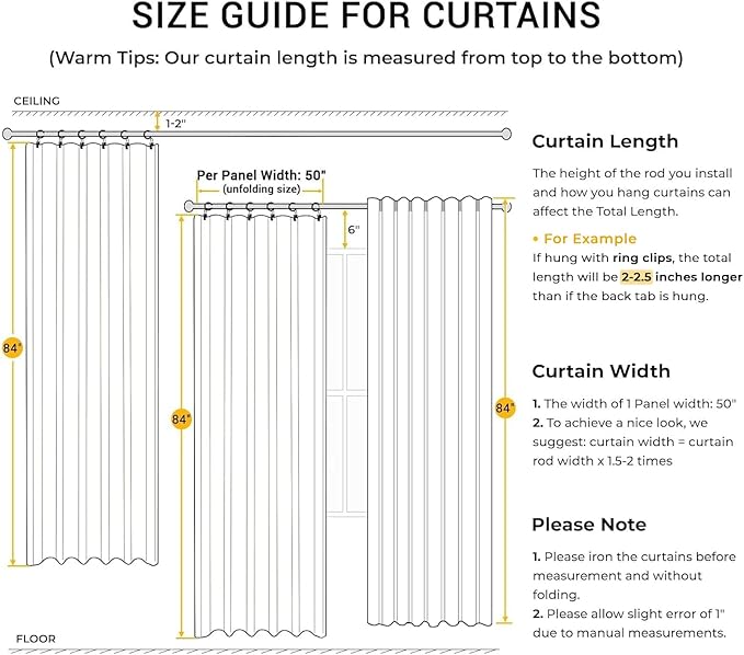 INOVADAY 100% Blackout Curtains for Bedroom, Black Out Curtains 63 Inch Long, Clip Rings Linen Blackout Drapes, Thermal Insulated Room Darkening for Living Room, 2 Panels - Brightwhite,W50xL63