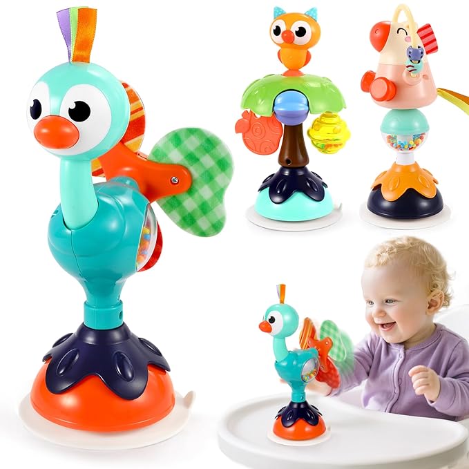 Baby Toys 6-12 Months 3PACK High Chair Scution Cup Toys Rattle Toys for Babies 12-18 Months Baby Tray Infant Toy for 6 9 12 18 24 Months Newborn Gifts for 1 2 Year Olds Boys Girls Kids Birthday Xmas