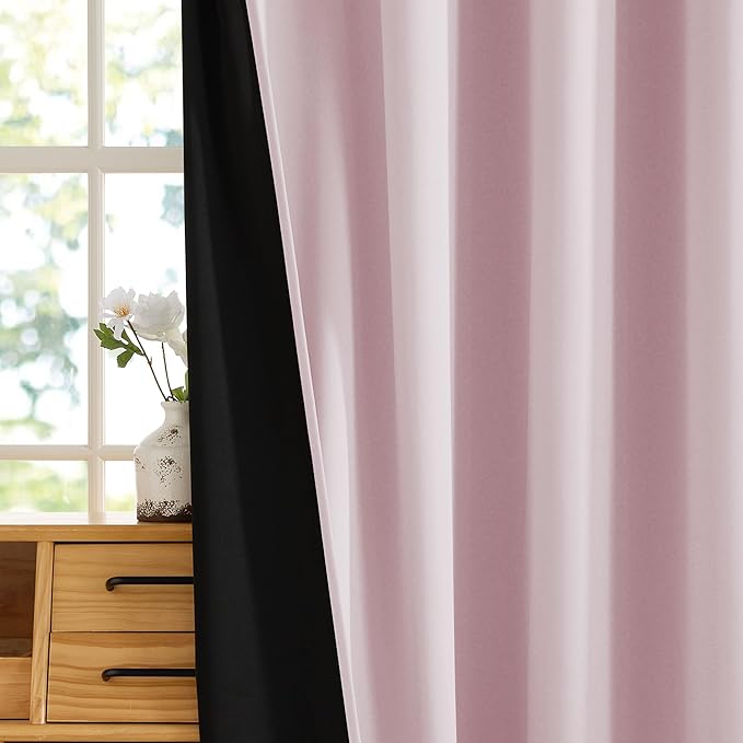 RYB HOME Pink Blackout Curtains for Girls Bedroom, 2 Panels 100% Blackout Thermal Insulated Noise Reducing Window Drapes for Kids Baby Room, 52 inches Wide by 84 inches Long, Baby Pink