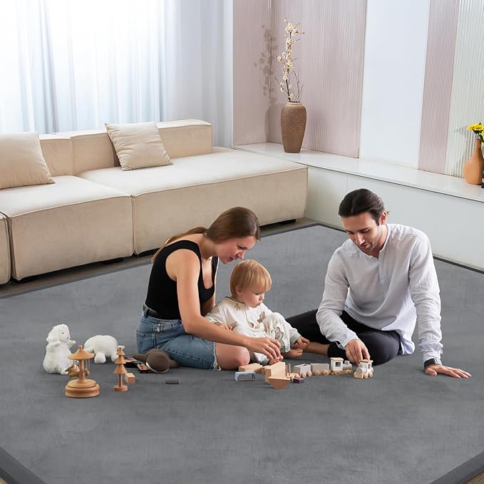 Baby Play Mat for Floor Tummy Time Mat Nursery Muscle Area Rug Playroom Rug Tatami 47"x47" Memory Foam 1.3" Thick Crawling For Babies,Toddlers, Infants, Kids,Floor(Grey)
