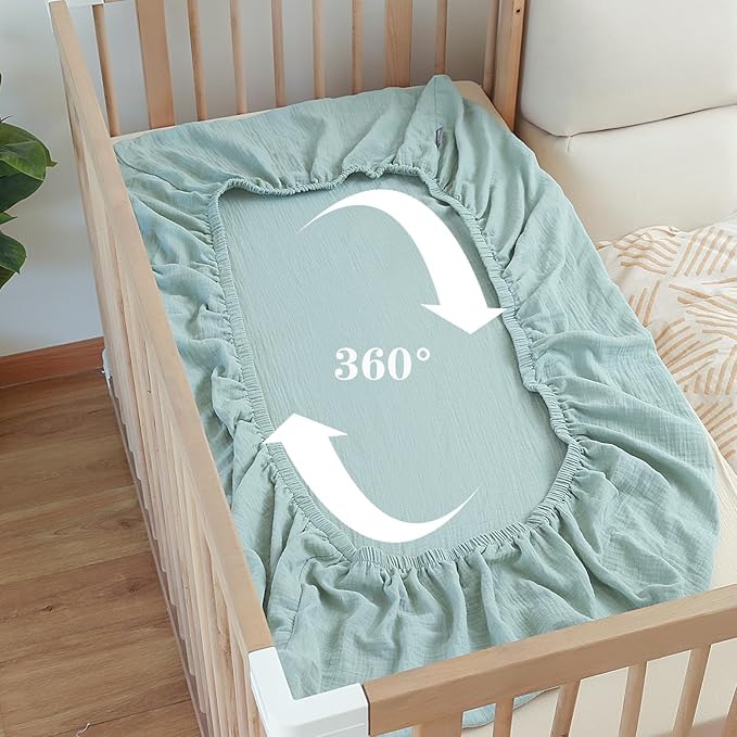 2 Pack Muslin Crib Sheets for Boys Girls Rutiwa Baby Sheets for Crib 100% Cotton Soft Breathable Sheets Neutral Fit Standard Crib & Toddler Bed Mattress 28"x52"(Harbor Gray/Beige)
