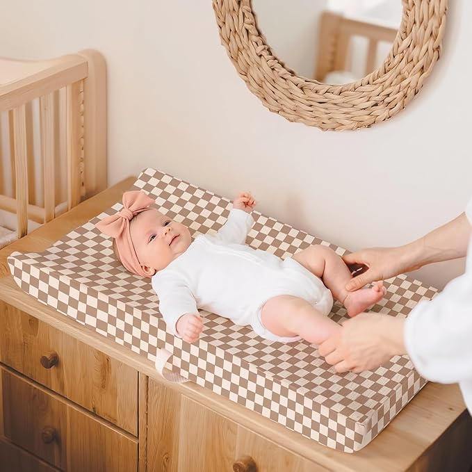 lulumoon Muslin Changing Pad Cover: 2-Pack Soft Breathable Cotton Vintage Plaid Print for Baby Boys Girls - Nursery & Baby Shower