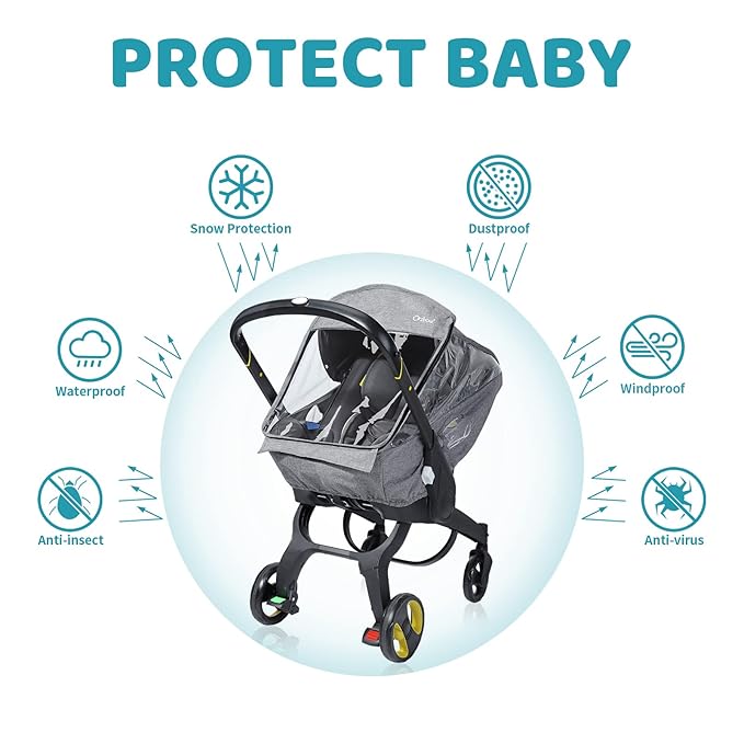 Universal Car Seat Rain Cover,Weather Shield for Infant Car Seat with Storage Bag,Side Ventilation & Handle Opening,Necessary Protection for Baby or Pet in Crowded,Baby Travel Accessories (Light Grey)