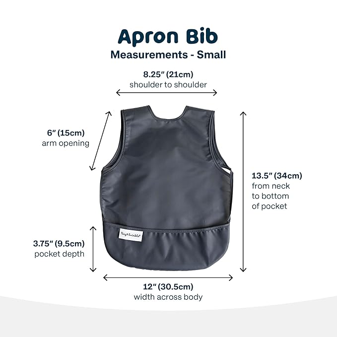 Tiny Twinkle Mess Proof Baby Bibs | 2 Pack Waterproof Toddler Bib for Eating | Baby Apron for Feeding, Machine Washable, Perfect Shower Gift (Sage Charcoal, 6–24M)