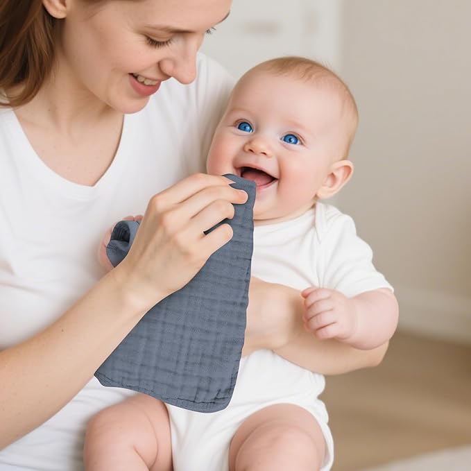TDHD Muslin Solid Burp Cloths 100% Cotton Large 18''x10'' Extra Soft and Absorbent Multifunctional 6 Pack Baby Burping Cloth for Unisex Boys Girls (Fog Blue)