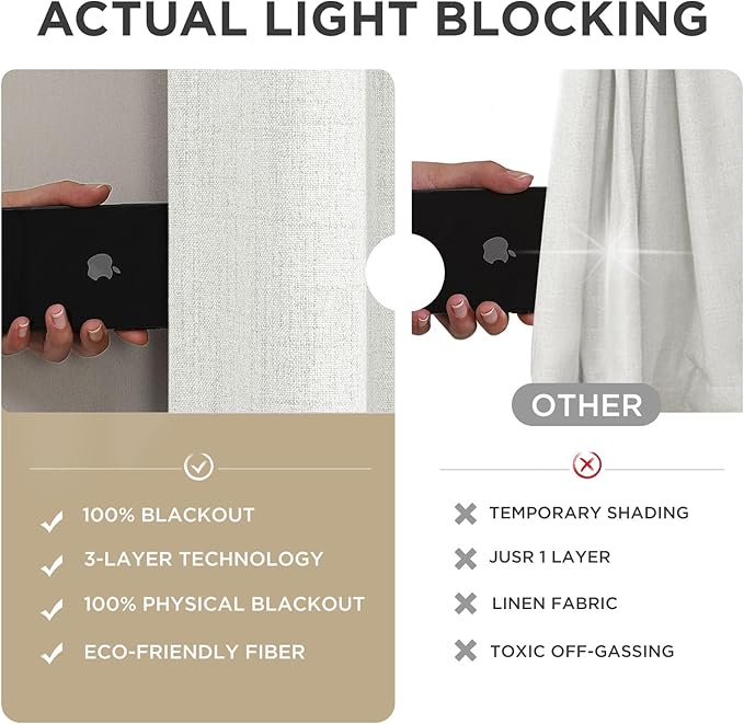 Joydeco Linen Blackout Curtains for Bedroom - 100% Light Blocking 1 Panels, White Drapes 100" W x 90" L, Thermal Insulated Room Darkening Curtains for Living Room, Rod Pocket & Back Tabs