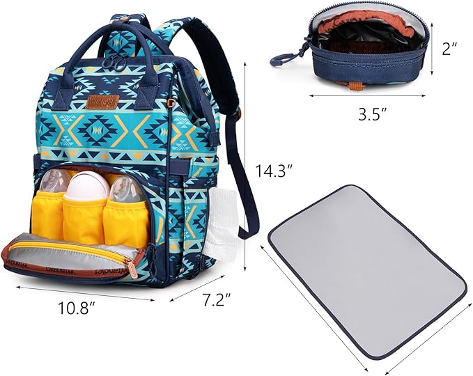Montana West Wrangler Diaper Bag Backpack Aztec Travel Backpack Purses Western Multi-Function Baby Bags for Mom with Waterproof Insulated Pockets