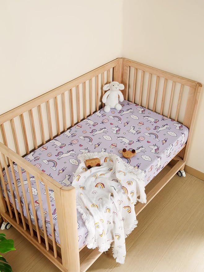 TILLYOU Baby Crib Sheets for Boys Girls, Super Soft Toddler Bed Sheets, 2 Pack Sheets for Standard Crib Mattress 28x52in, Pony
