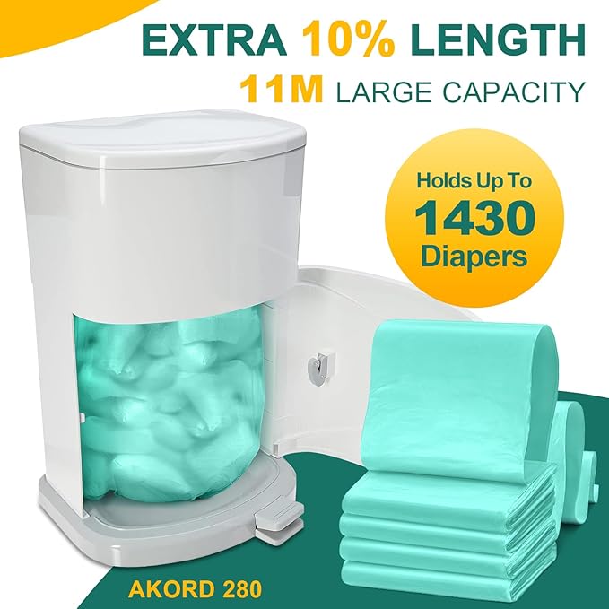 4 Pack Adult Diaper Liner Refills,Diaper Pail Refill Bags Compatible with Janibell Akord 280 slim Model Adult Diaper Disposal System Powerful Odor Resistant(Extra 30% Thickness),Plant scent