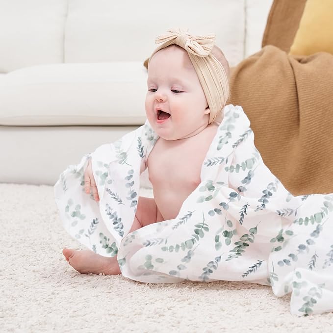 Little Grape Land Muslin Swaddle Blankets 47''x47'' 4 Pack, 100% Cotton Large Size Baby Swaddles for Newborn, Soft Breathable Baby Blankets for Newborns, Green