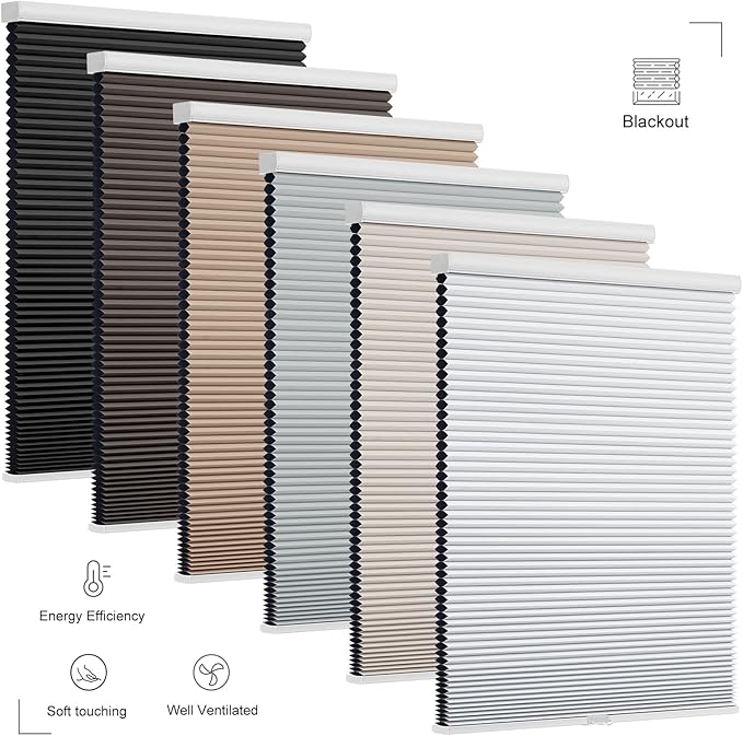 Changshade Cordless Cellular Shades, Light Filtering Honeycomb Shades for Windows, Pull Down Pleated Blinds, Easy to Install for Indoor Windows and French Doors,34.5" W x 64" H, White