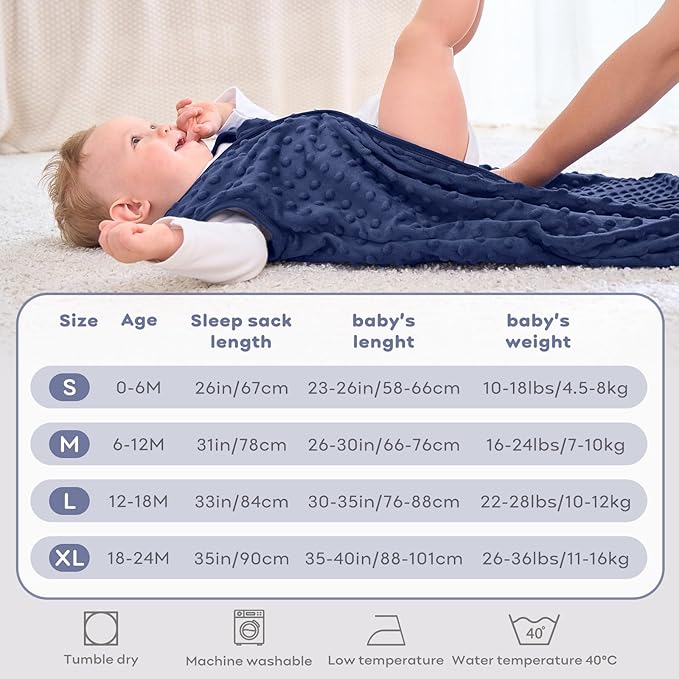 FIEMOL Fleece Baby Sleep Sack 6-12 Months, 1.5 TOG Cotton Baby Wearable Blanket With Soft Plush Dots, 2 Pack Newborn and Infant Warm Sleeping Sack with 2-Way Zipper Blue&Grey