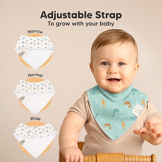 KeaBabies 8-Pack Organic Baby Bandana Bibs for Boys, Girls - Super Absorbent Triangle Baby Bibs for Drooling and Teething Infant, 100% Cotton Extra Soft for Newborn, Infant 0-36 Months (Mesozoic)