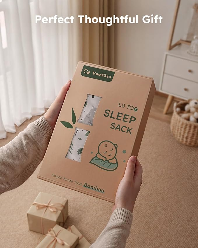 Yoofoss Rayon Made from Bamboo Baby Sleep Sack 0-6 Months 1.0 Tog Baby Wearable Blanket, Super Soft Infant Toddler Sleeping Sack 2-Way Zipper