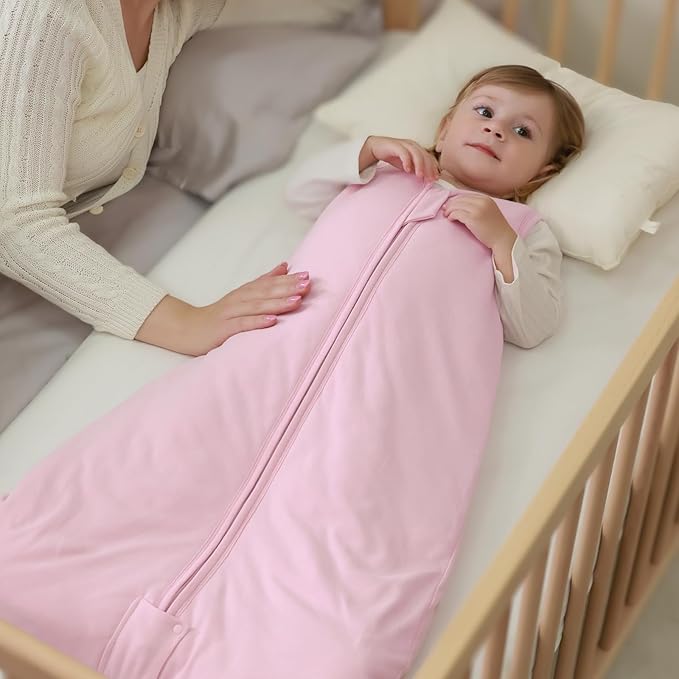 Mosebears Sleep Sack Baby Winter Wearable Blanket with 2-Way Zipper,2.5 TOG Cotton Sleep Sack Unisex (Blush, 6-12 Months)
