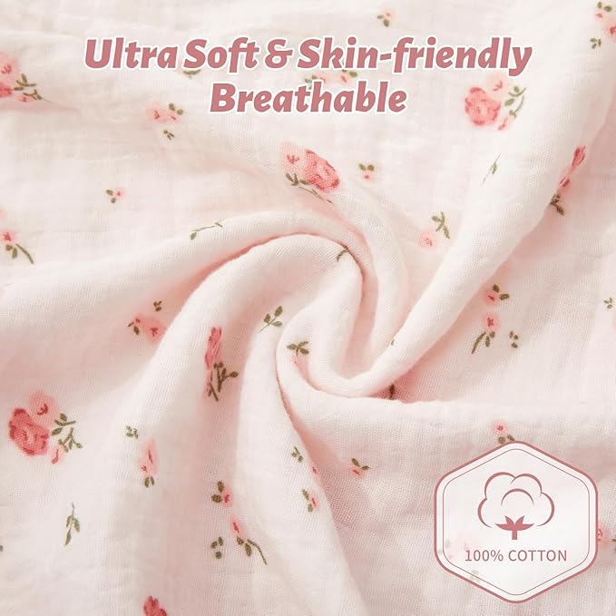 SiinvdaBZX 2 Pack Pack n Play Sheets Girls, Ultra Soft Muslin Cotton Mini Crib Sheets Breathable Toddler Playard Bedding Cover for 38"x27" Portable/Mini Crib Mattresses (Little Fairy + Flower)