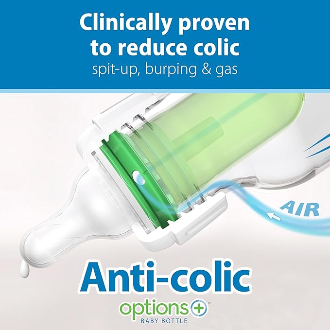 Dr. Brown's Anti-Colic Options+ Narrow Glass Baby Bottle with Level 1 Slow Flow Nipple, BPA-Free, 4 oz/120 mL, 0m+, 2 Count, 1-Pack