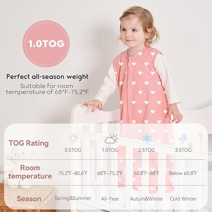 Yoofoss Baby Sleep Sack 0-6 Months TOG 1.0 Baby Wearable Blanket, 2 Pack 100% Organic Cotton Infant Toddler Sleeping Sack 2-Way Zipper Lightweight Sleep Sack